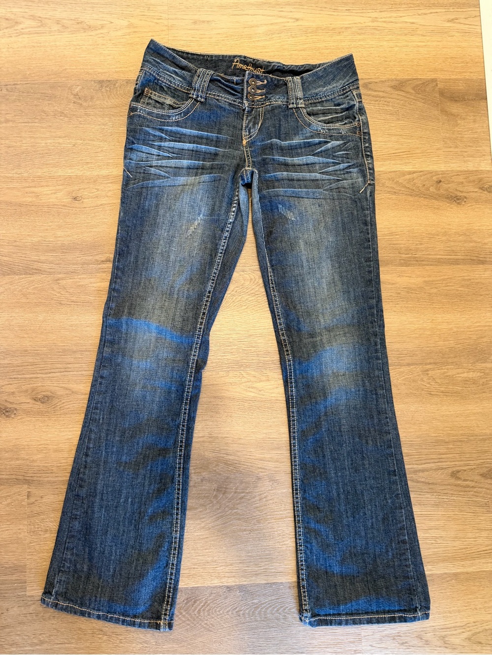 Amethyst Jeans Vintage Y2K Low Rise Bootcut Flare Flap Pocket Denim 7